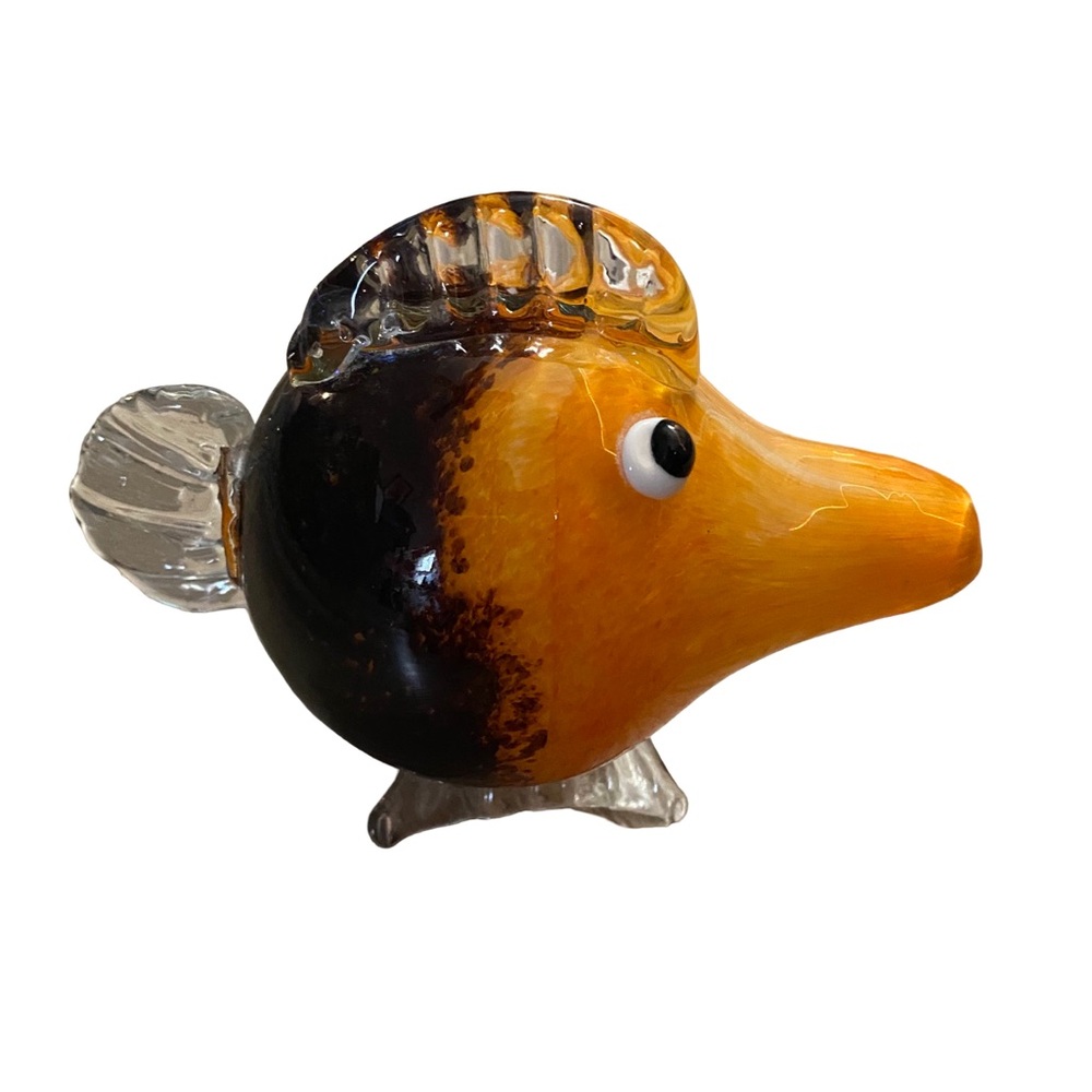MURANO STYLE‎ ~ HAND BLOWN GLASS ORANGE FISH SCULPTURE ~ 5" TALL